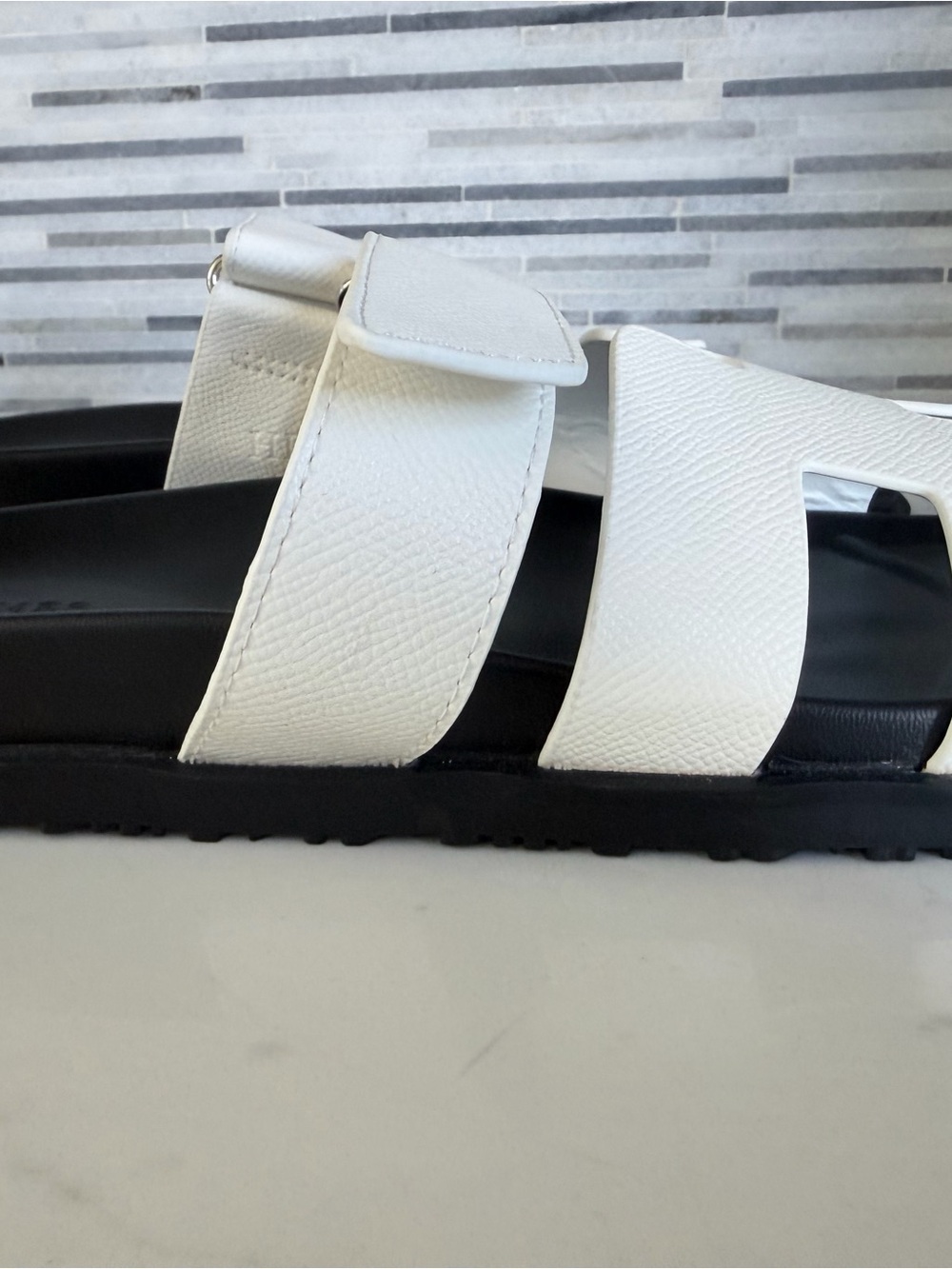 Hermes white Cutout Strap Slide Sandals - Black Footbed size 6 - Picture 12 of 12